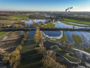 Selm, North Rhine-Westphalia, Germany, flood on the Lippe, river in the Ruhr area, the fields, the