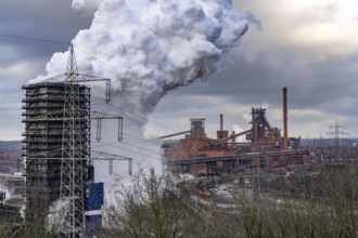 The Thyssenkrupp Steel steelworks in Duisburg-Marxloh, on the Rhine, quenching tower of the coking