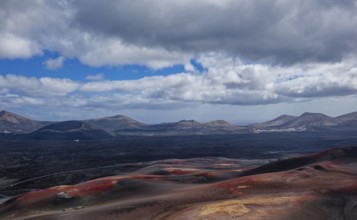 Volcanic landscape of the Fire Mountains, Montañas del Fuego, Timanfaya National Park, Lanzarote,