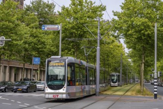 Urban greening, inner-city street Laan op Zuid, in Rotterdam's Feijenoord district, 4 lanes, 2 tram