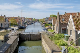 Lock in Hindeloopen, Ijsselmeer, province of Friesland, Netherlands