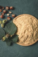 Hazelnut flour, top view, filbert, cobnut, top view, no people