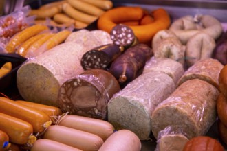 Sausage counter in a butcher's shop