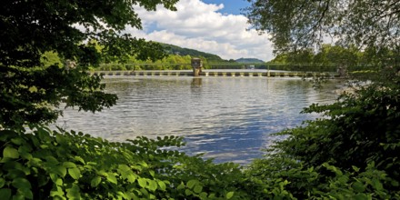 Barrage at the Stiftsmühle run-of-river power station, confluence of the Ruhr and Volme rivers,