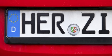 Car licence plate HER ZI, Herne, Ruhr area, North Rhine-Westphalia, Germany, Europe