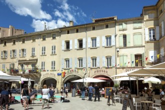 Nyons located in the Baronnies. Arcades Square, Alpes de Haute Provence. Provence-Alpes-Côte d'Azur