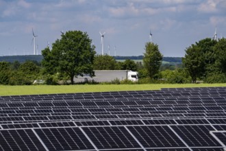 Photovoltaic system on the A44 motorway, north of Marsberg, Hochsauerlandkreis, North