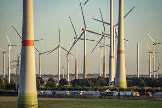 Wind farm near Bad Wünnenberg, Ostwestfalen Lippe, along the A44 motorway, North Rhine-Westphalia,