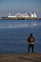 The Höegh Esperanza, an LNG storage and vaporisation vessel, is moored at the LNG terminal near