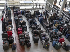 Luggage storage, cloakroom, in an exhibition hall, at the Hannover Messe, Lower Saxony, Germany,