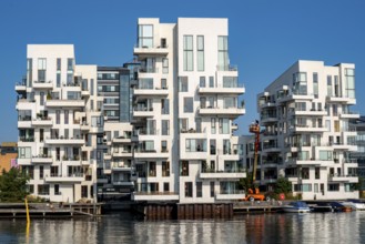 Residential buildings, apartment buildings, condominiums, at the harbour, Havneholmen, near