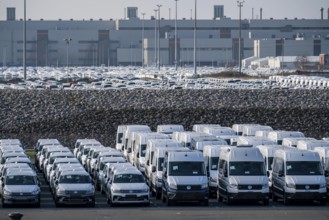 VW plant, Emden, new cars, waiting to be shipped, Lower Saxony, Germany, Europe