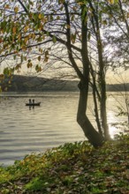 Lake Baldeney, autumn, rowing boats with anglers, Essen, North Rhine-Westphalia, Germany, Europe