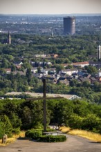 View of Oberhausen with the gasometer, from the Haniel spoil tip, summit cross at the altar of the