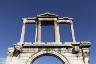 Hadrian's Gate, Hadrian's Arch, at the entrance to the Athenian Olympeion, blue sky, Athens,