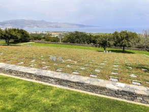 View over rows of graves with gravestones Grave slabs on part of German military cemetery