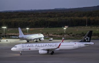 Turkish Airlines, Star Alliance, Airbus A321, taxiing to the terminal CGN, North Rhine-Westphalia,