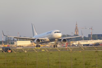 Passenger aircraft landing on the tarmac, Eurowings, Baden-Württemberg, Germany, Europe