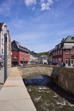 Sandstone bridge over the Erft in the town centre of Bad Münstereifel, Eifel, Euskirchen district,