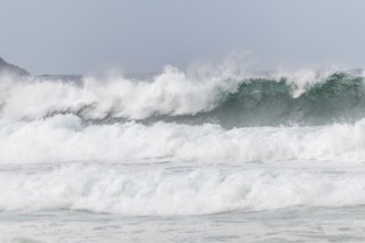 Turquoise blue wave in the Iroise Sea. Camaret, Crozon, Brittany, France, Europe