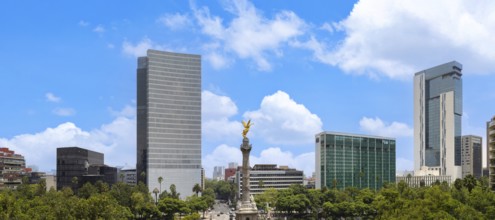 Mexico City tourist attraction Angel of Independence column near financial center and El Zocalo