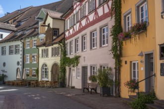 The Vorburggasse with historic half-timbered houses in the old town centre of Meersburg on Lake