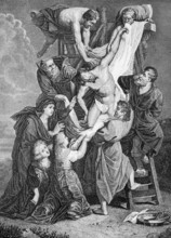 The Descent from the Cross of Jesus after Rubens, Gospel of John, corpse, wound, cross, ladder, New