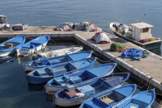 Boats in the harbour of Gallipoli, Salento, Apulia, Italy, Europe