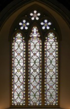 Stained glass window of Grisaille geometric patterns by William Wailes 1849, Church of Saint Mary,