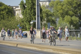 Pedestrians and cyclists, Lange Brücke, Potsdam, Brandenburg, Germany, Europe