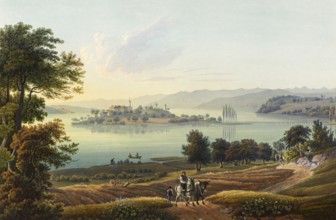 View of the island of Mainau in Lake Constance, Germany, view around 1830, digitally restored