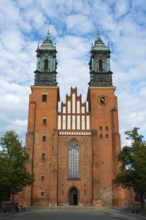 Gothic brick cathedral with imposing towers against a blue sky, Cathedral, Cathedral Basilica of St