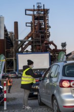 Drive-in cinema Dortmund, against the backdrop of the former blast furnace plant Phönix-West in