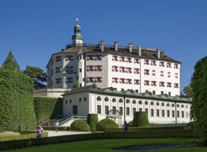 High castle, the Renaissance castle Schloss Ambras with castle park, Innsbruck, Tyrol, Austria,