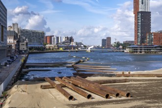 The Rijnhaven, a 28-hectare harbour basin, has now been filled in by almost a third to create space