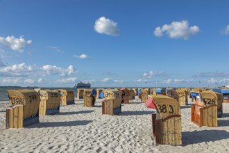 Mein Schiff cruise ship, beach chairs, beach, Laboe, Schleswig-Holstein, Germany, Europe