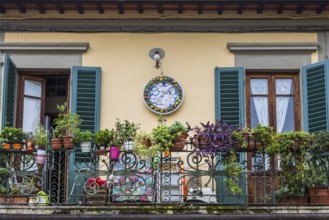 Decorated balcony in the city centre of Florence, Italy, Europe