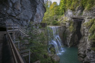 Rappenloch Gorge natural monument, Dornbirner Ach, Dornbirn, waterfall, wooden footbridges,