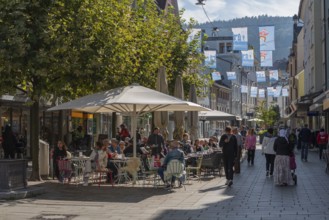 Bregenz on Lake Constance, old town, pedestrian zone, café, shops, provincial capital Voralberg,