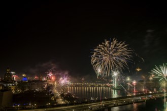 New Year's Eve fireworks over Dresden's Old Town, Dresden, Saxony, Germany, Europe