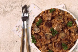 Bigos, bigus is a national Polish dish, made of cabbage and meat, stewed, homemade, no people