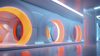 Futuristic art museum entrance embracing modern aesthetics in vivid colors, AI generated