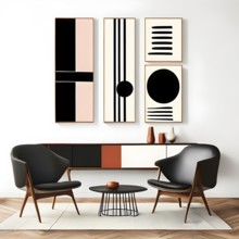 Minimalist element hand drawn mid century style vector set in abstract stripe line art, AI