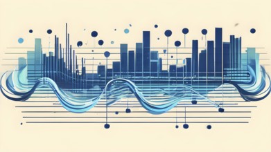 Illustration of abstract audio frequency sound wave lines, AI generated