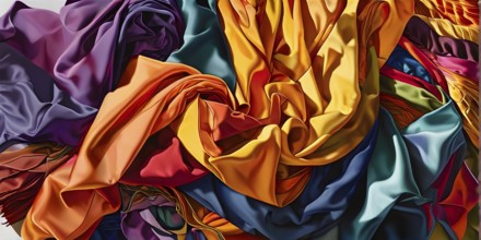 Background featuring an mix of vibrant textiles with overlapping arrays of colors, AI generated