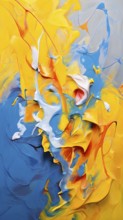 AI generated abstract art showcasing a dynamic splash of vibrant blue and yellow colors in portrait