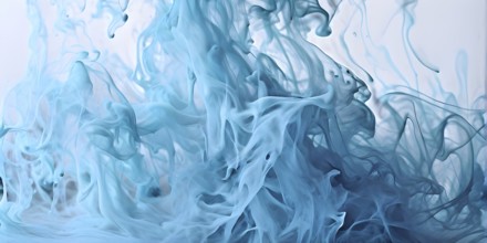 Abstract art of grey and cyan liquid smoke in dynamic motion, AI generated