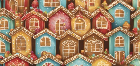 Abstract wallpaper illustration of of gingerbread house decoration, AI generated