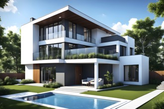 Three dimensional render of a modern ecological real estate residential house, AI gnerated, AI