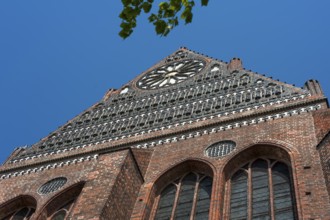 Side gable with glazed bricks, St Nicholas' Church, late Gothic brick building, built between 1381